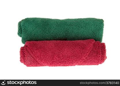 colorful towels rolls on white background