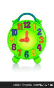 colorful toy clock for kid, isolated on white