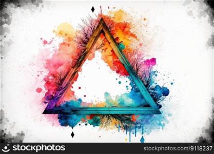 Colorful triangle arts of abstract frame. Concept of watercolor painting on geometry. Finest generative AI.. Colorful triangle arts of abstract frame concept of watercolor painting.