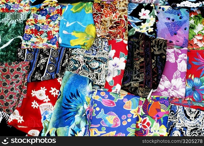 Colorful tropical fabrics are seen in Jamaica