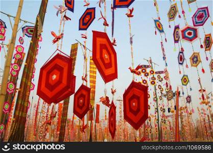 colorful tung flag with beautiful sky background