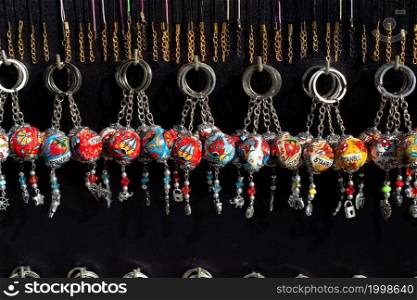 Colorful turkish ceramic balls as souvenirs at street market
