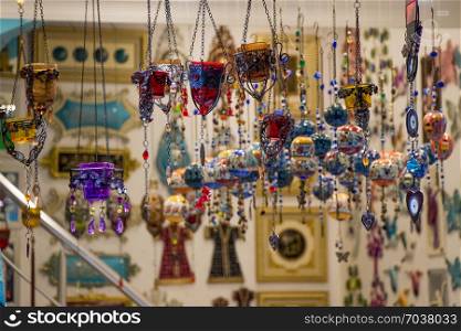 Colorful turkish ceramic balls as souvenirs at street market
