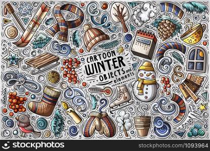 Colorful vector hand drawn doodle cartoon set of Winter theme items, objects and symbols. Vector hand drawn doodle cartoon set of Winter objects and symbols