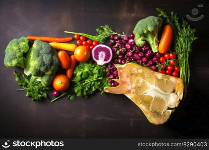 Colorful vegetables in shape of a steak created with generative AI technology