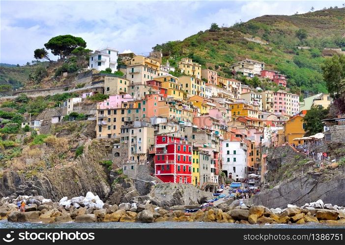 Colorful village of the five land cliffside - Riomaggiore - Italy