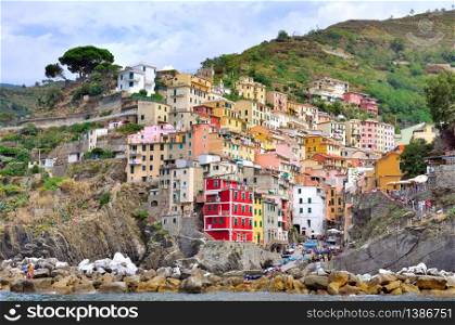 Colorful village of the five land cliffside - Riomaggiore - Italy
