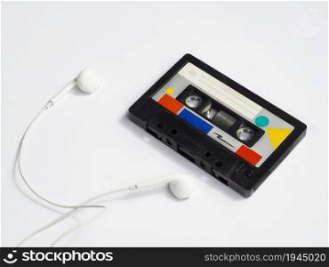 colorful vintage cassette tape with headphones. High resolution photo. colorful vintage cassette tape with headphones. High quality photo