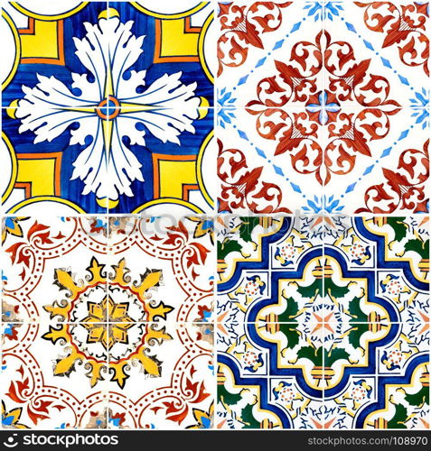 Colorful vintage ceramic tiles wall decoration.