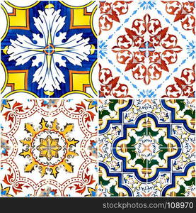 Colorful vintage ceramic tiles wall decoration.