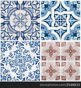 Colorful vintage ceramic tiles wall decoration.