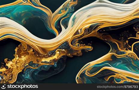 Colorful vintage paint background, teal and golden swirls. Colorful vintage organic bacground