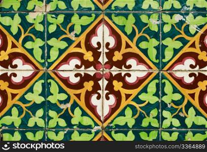 Colorful vintage spanish style ceramic tiles wall decoration.
