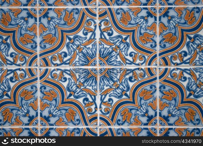 Colorful vintage spanish style ceramic tiles wall decoration.