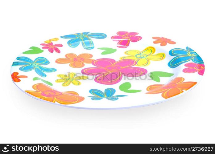 colorful vivid empty plate isolated on white background