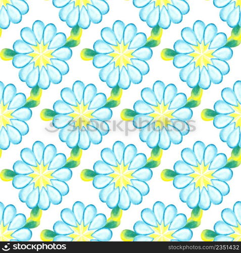 Colorful watercolor daisies isolated on white background.. Watercolor seamless pattern
