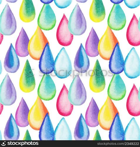 Colorful watercolor drops isolated on white background. Watercolor drops seamless pattern