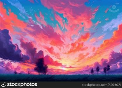 colorful watercolor sunset sky Generative AI.