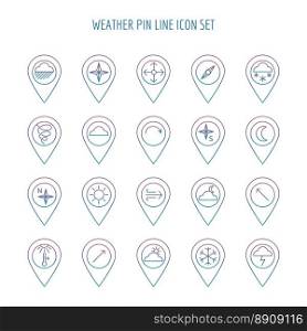 Colorful weather line pin collection. Colorful weather line icons pin vector collection on white background