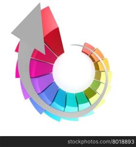 Colorful winding bar chart with white arrow image with hi-res rendered artwork that could be used for any graphic design.