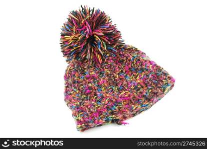 colorful winter knit hat isolated on white background