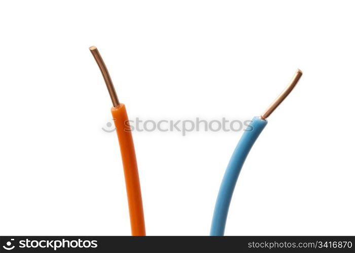 Colorful wires closeup on white background