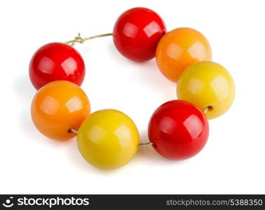 Colorful wooden beads bracelet isolated on white