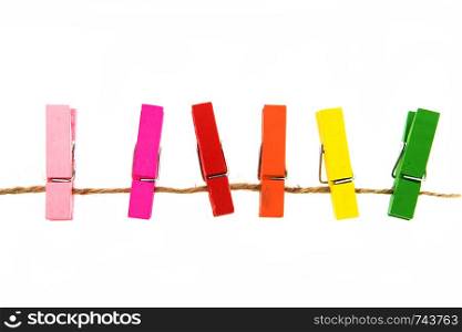 colorful wooden clothespin isolated on white background