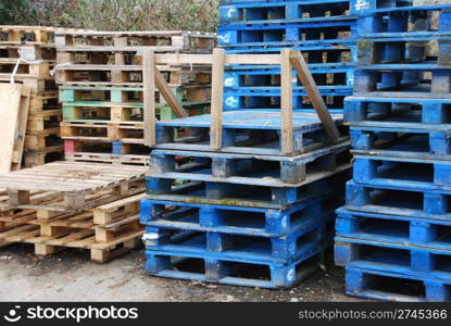 colorful wooden pallets at the construction site