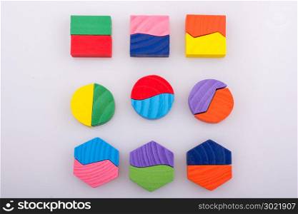 Colorful wooden pieces of a logic puzzle