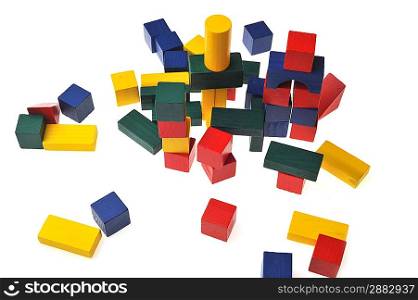 colorful wooden toy blocks isolated on white background