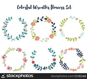 Colorful wreaths vector floral . Hand drawn design of floral wreaths elements set.