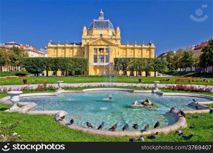 Colorful Zagreb park fountain scene , Croatia