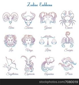 Colorful Zodiac emblems collection. Colorful Zodiac emblems collection isolated on white backdrop. Vector illustration