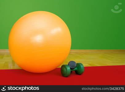 Colorfull Composition of Fitball and Weights