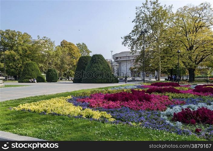 Colorfull flowers garden in Ruse town, Bulgaria
