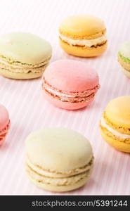 Colorfull macaroones in row close up