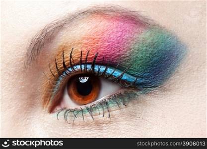 Colorfull rainbow make-up on woman eye