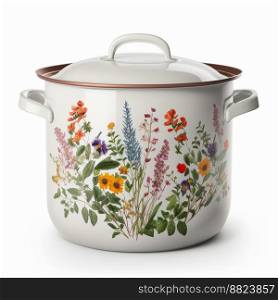 Colorfully painted cooking pot, Cooking pot with white background, Time to prepare dinner