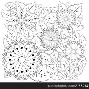 Coloring book for adult and older children. Coloring page with vintage flowers pattern.. Coloring book for adult and older children. Coloring page with vintage flowers pattern
