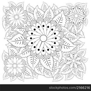 Coloring book for adult and older children. Coloring page with vintage flowers pattern.. Coloring book for adult and older children. Coloring page with vintage flowers pattern