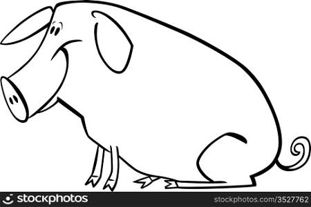 coloring page illustration of funny farm pig