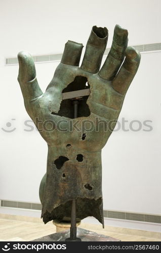 Colossal hand of Constantine in Capitoline Museum, Rome, Italy.