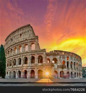 Colosseum at sunrise in Rome, Italy 