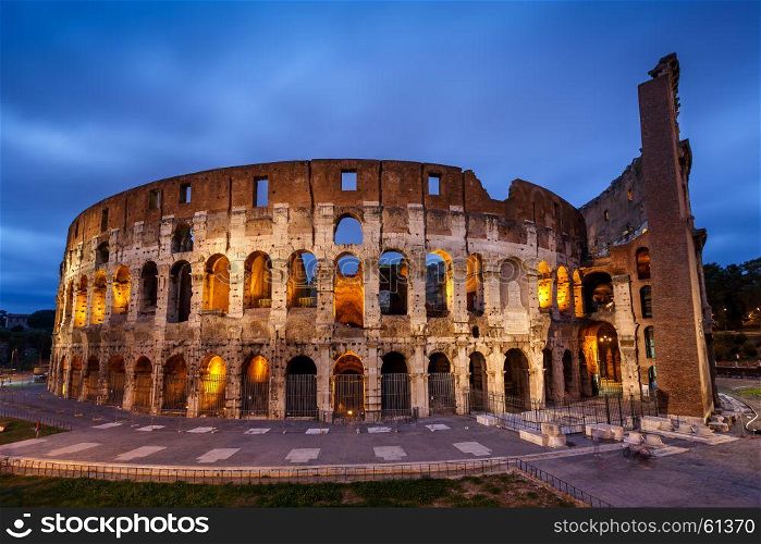 Colosseum or Coliseum, also known as the Flavian Amphitheatre in the Evening, Rome, Italy