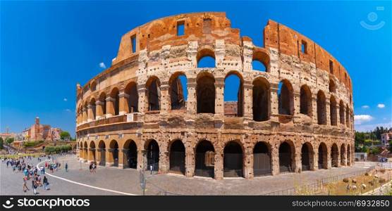 Colosseum or Coliseum in Rome, Italy.. Colosseum or Coliseum, also known as the Flavian Amphitheatre, the largest amphitheatre ever built, in the centre of the old city of Rome, Italy.