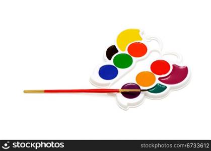 colour-box and brush isolated on a white background