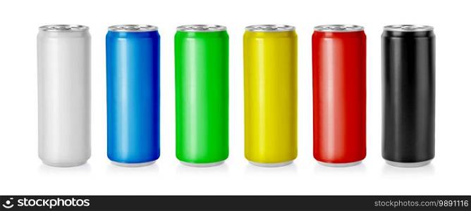 Colour Metal Aluminum Beverage Drink Can 500ml,. Mockup Template Ready For Your Design. Isolated On White Background. 