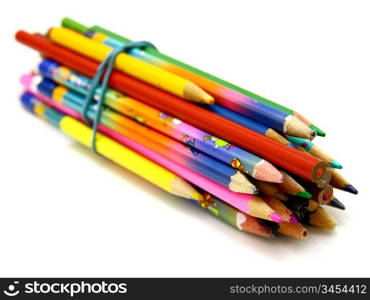 Colour pencils isolated on white background close up