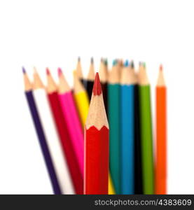 Colour pencils isolated on white background close up